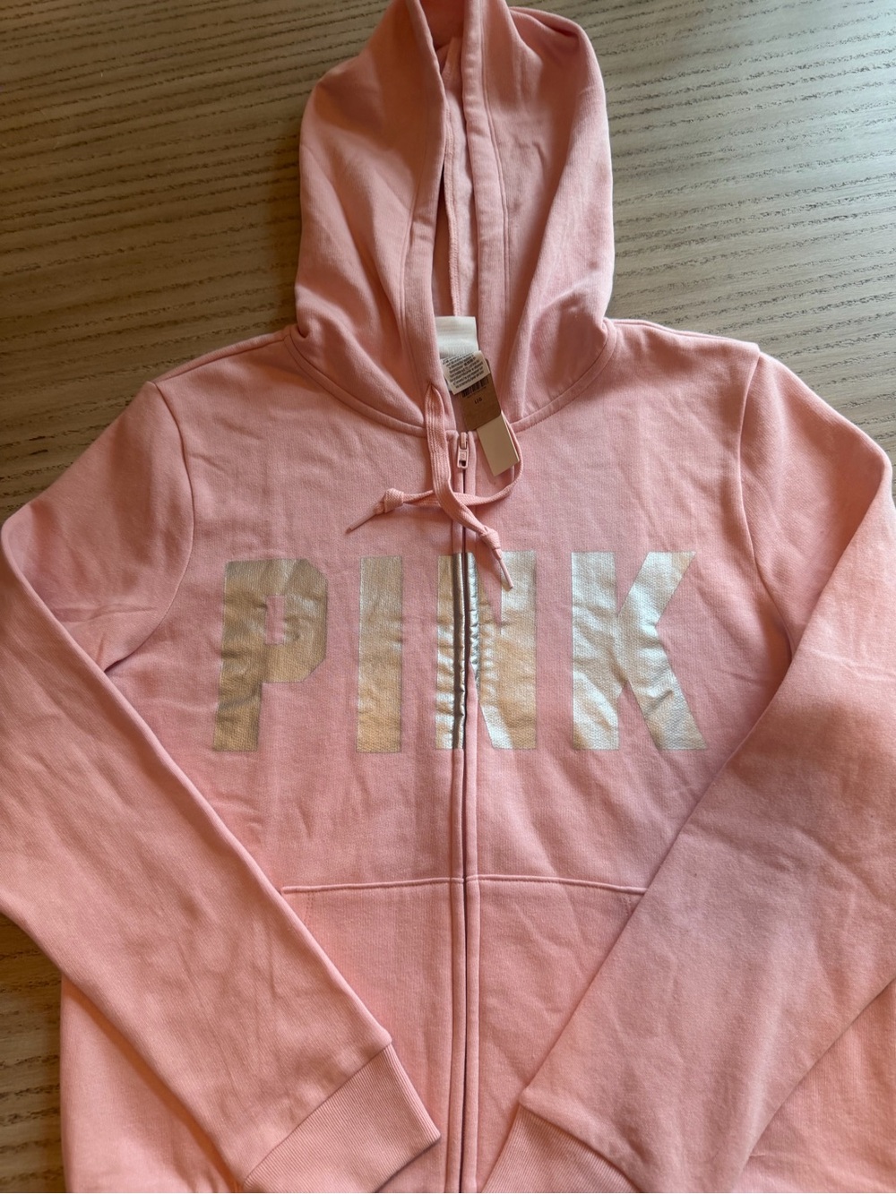 PINK Victoria's Secret Pale Pink Zip-Up Hoodie with Metallic Logo